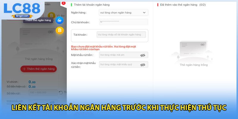 Liên kết tài khoản ngân hàng trước khi thực hiện thủ tục